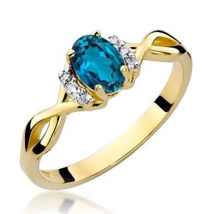Złoty Pierścionek z Topazem London Blue 0,50ct i Brylantami złoto próby 585. W-0019TLB